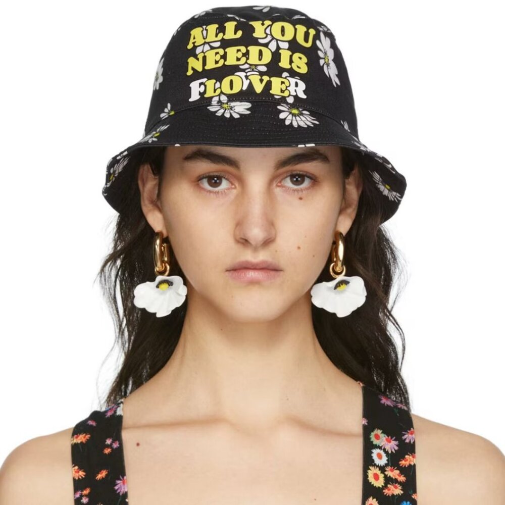 Paco Rabanne Black Daisy Bucket Hat One Size OS Rare